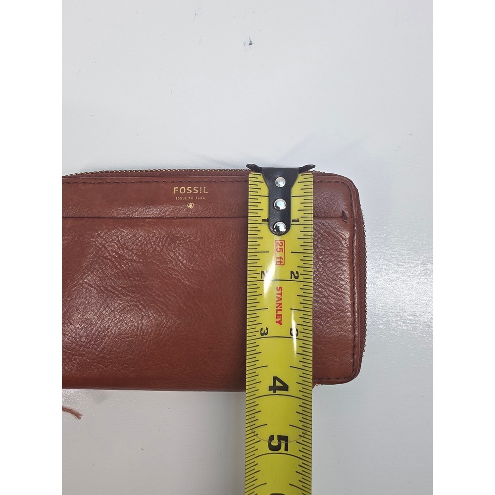 Fossil Logan Zip Around Clutch Wallet Tan Brown Pebbled Leather Gold Tone - Picture 5 of 5
